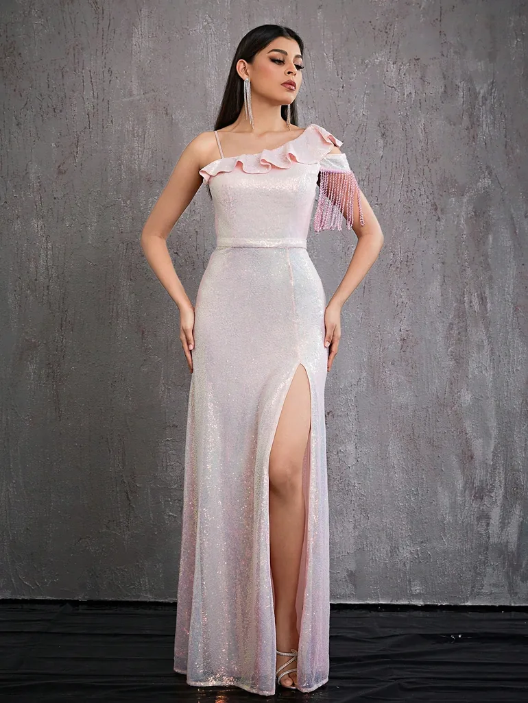 Leely Elegant Asymmetrical Neck Sleeveless Party Dress