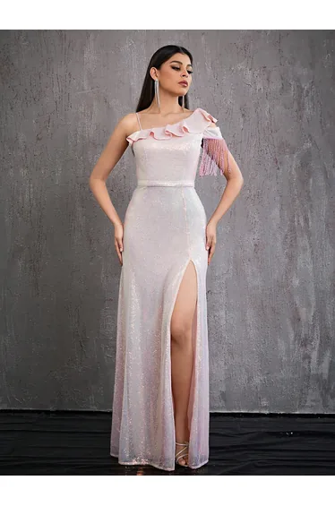 Leely Elegant Asymmetrical Neck Sleeveless Party Dress