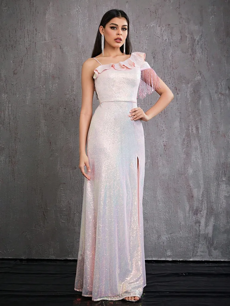 Leely Elegant Asymmetrical Neck Sleeveless Party Dress - 5