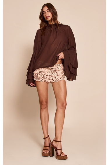 Stone Leopard Printed Mesh Frilly Low Rise Bloomer Shorts