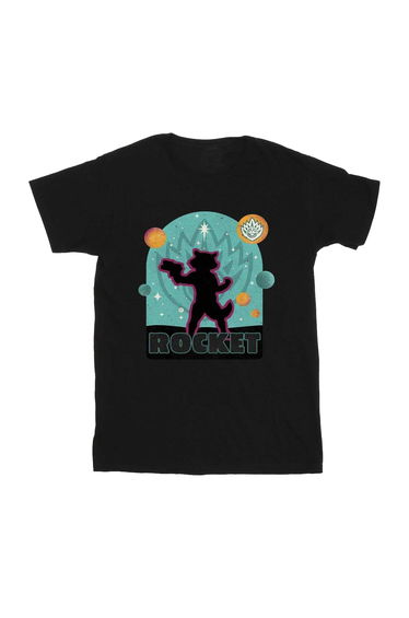 Guardians Of The Galaxy Volume 3 Girls Rocket Raccoon Badge Cotton T-Shirt - Black