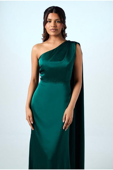 Coast Honoured Petite Drape One Shoulder Satin Maxi Dress