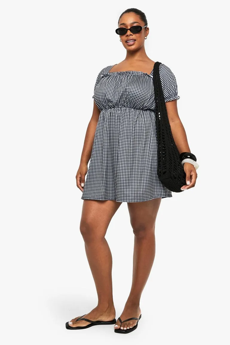 Plus Gingham Puff Sleeve Smock Dress - black Boohoo : Dresses : VogaCloset Oman Plus Gingham Puff Sleeve Smock Dress - black Boohoo : Dresses : VogaCloset Oman