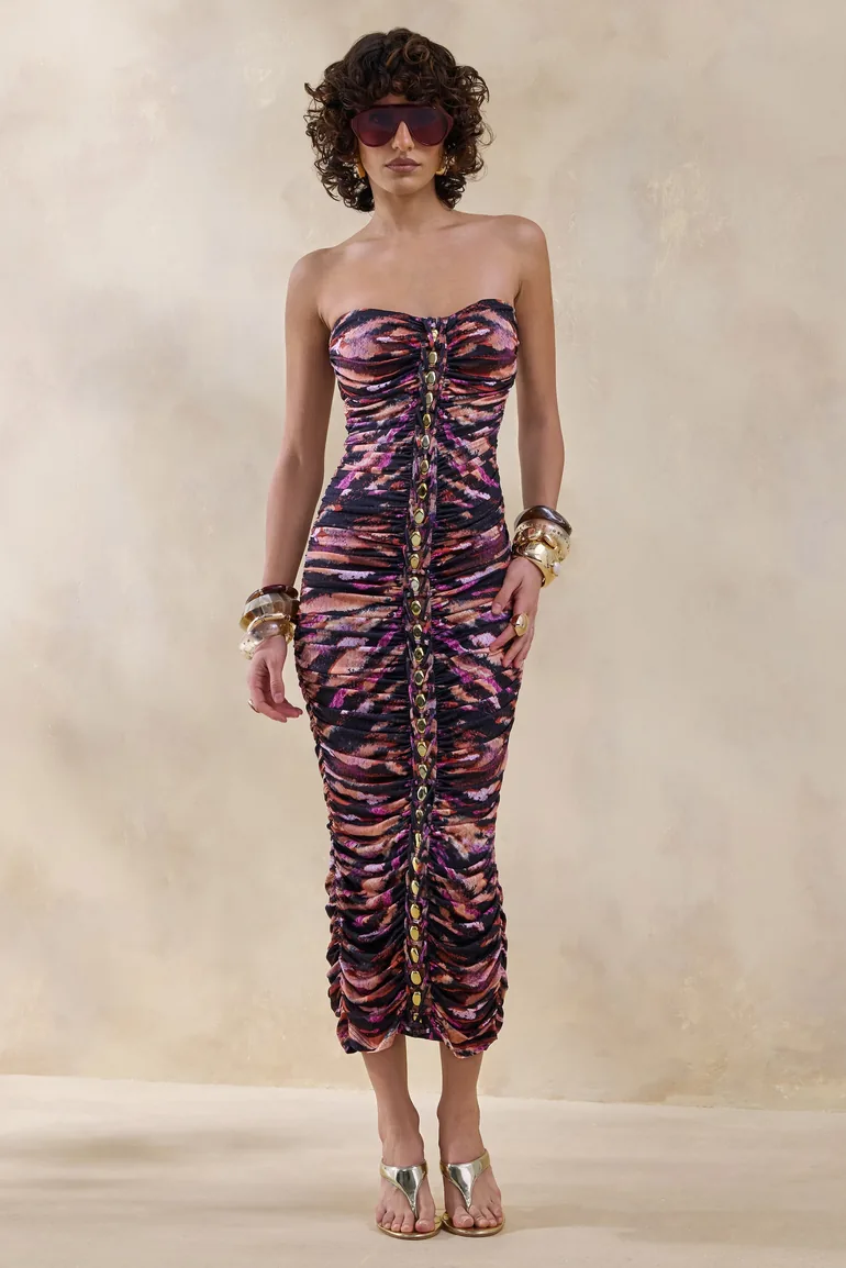 Spontaneity | Zebra Print Bandeau Ruched Dress - 4