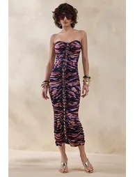 Spontaneity | Zebra Print Bandeau Ruched Dress - 3