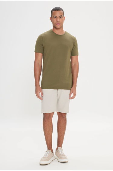 Men's Khaki Slim Fit Slim Fit Modal Crew Neck Soft Key Flexible Basic T-Shirt