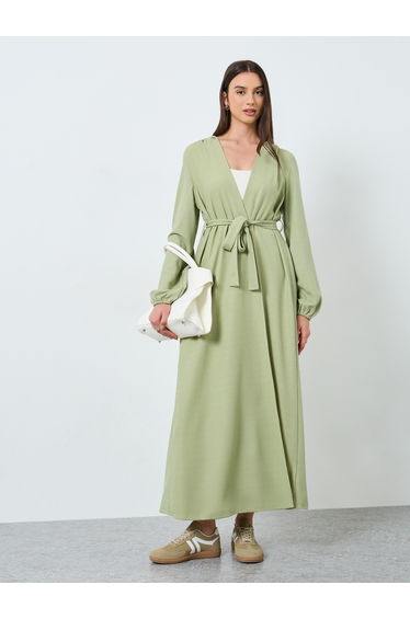 Green Hooded Kimono with Tie Belt