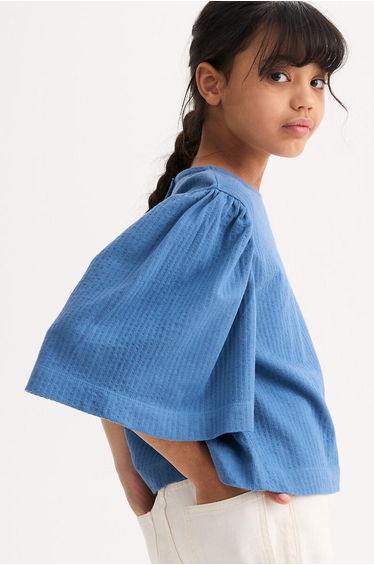 Blouse Effect T-Shirt with Crew Neck and Butterfly Sleeves