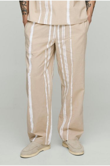 Relaxed Linen Blend Stripe Trousers - stone