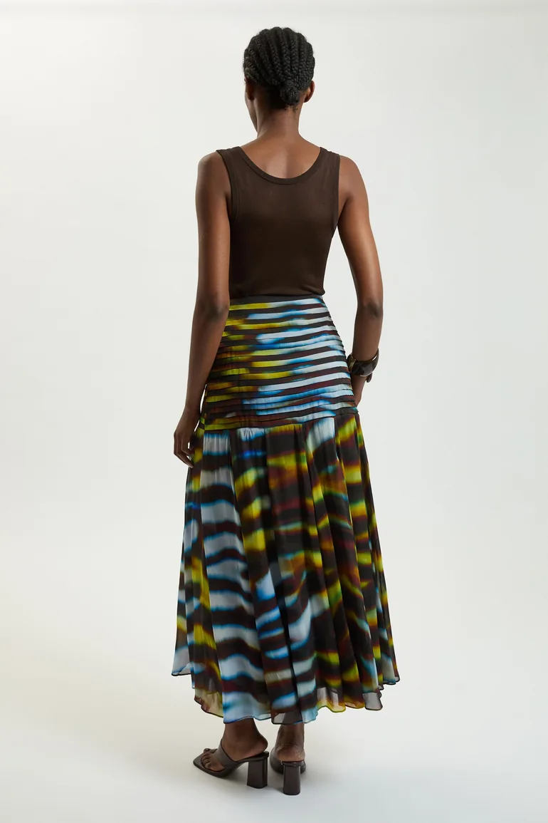 Viscose Georgette Animal Print Drop Hem Woven Maxi Skirt - 2
