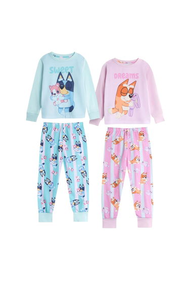 Bluey Girls Bluey & Bingo Long Pyjama Set (Pack of 2) - Pink/Blue