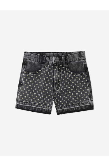 Girls Diamante Daisy Denim Shorts in Black