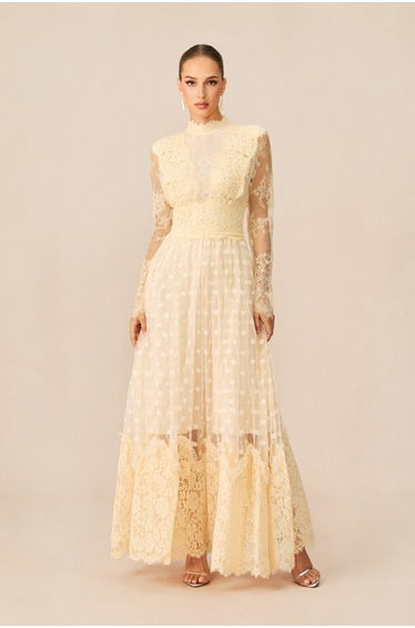 Monica Lace Embroidered Polka Dot Maxi Dress
