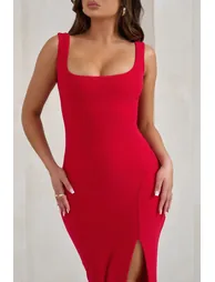 Madeline | Red Sleeveless Thigh Split Maxi Dress - 2