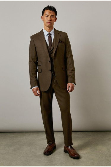 Khaki Tweed Look Tailored Fit Suit Jacket