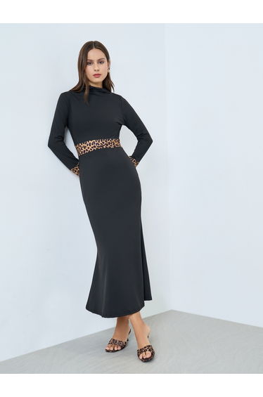 Leopard Print Long Sleeve Bodycon Midi Dress