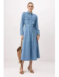 Blue Maxi Lacing Detailed Denim Dress - 1