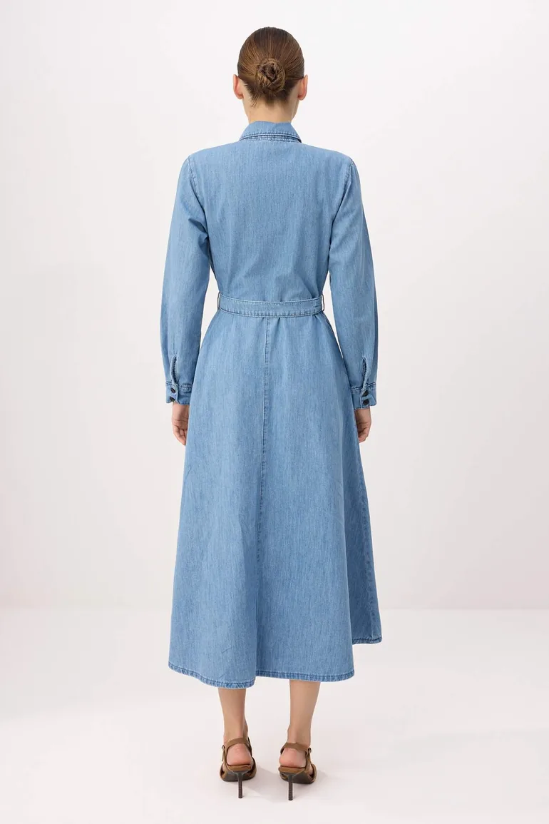Blue Maxi Lacing Detailed Denim Dress - 3