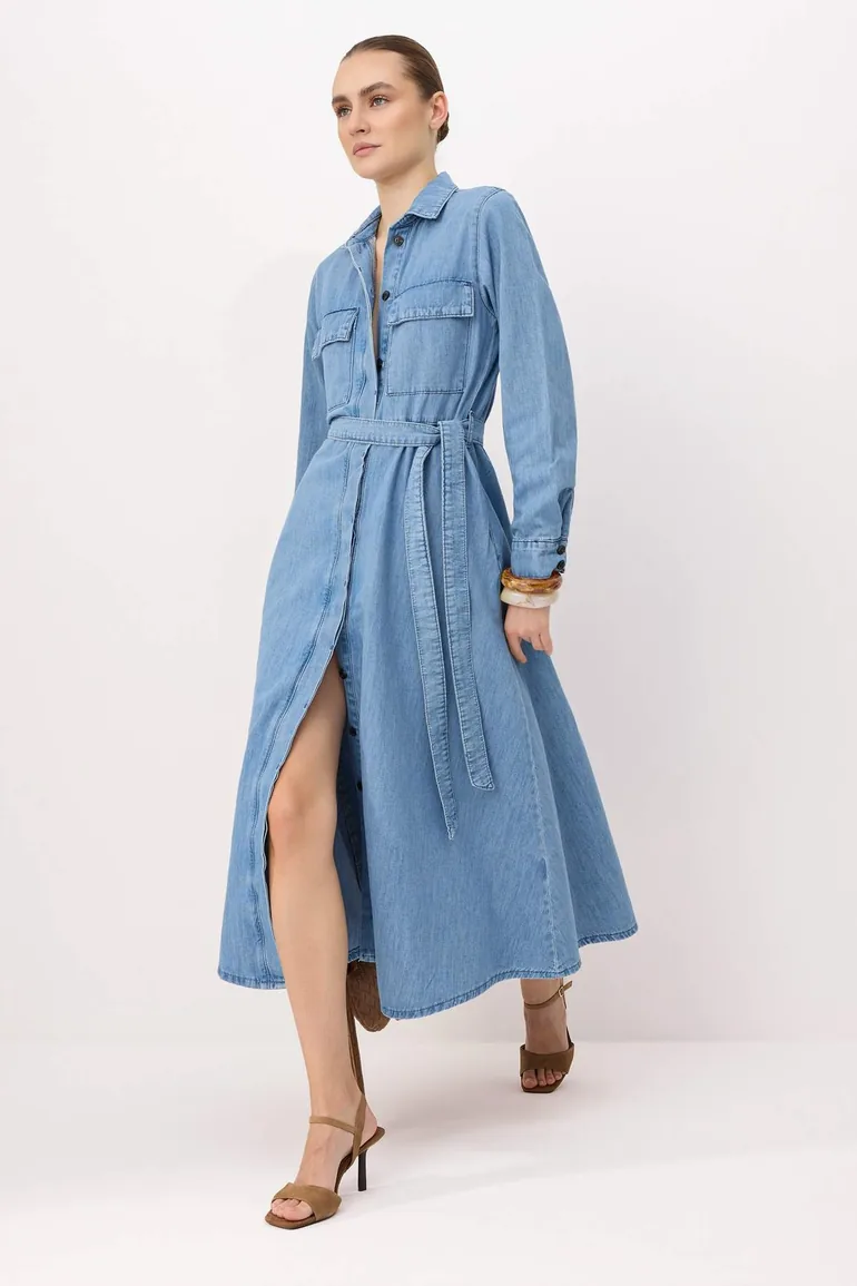 Blue Maxi Lacing Detailed Denim Dress
