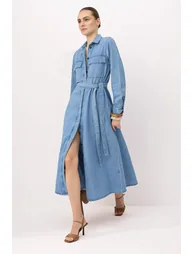 Blue Maxi Lacing Detailed Denim Dress