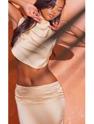Butter Cream Satin Mid Rise Maxi Skirt - 3