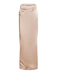 Butter Cream Satin Mid Rise Maxi Skirt - 4