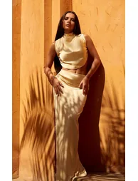 Butter Cream Satin Mid Rise Maxi Skirt - 1