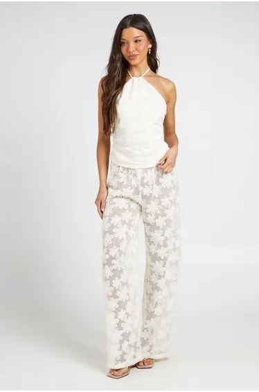 Ditsy Crochet Trouser - ivory