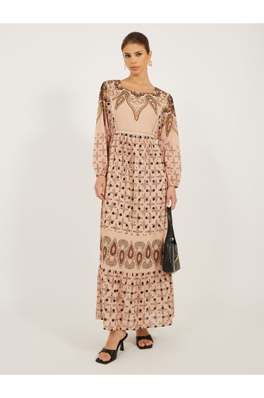 Printed Long Sleeves A-Line Maxi Dress