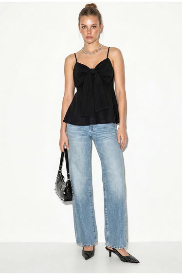LUCCI Cotton-Blend V-Neck Cami Blouse With Bow Detail