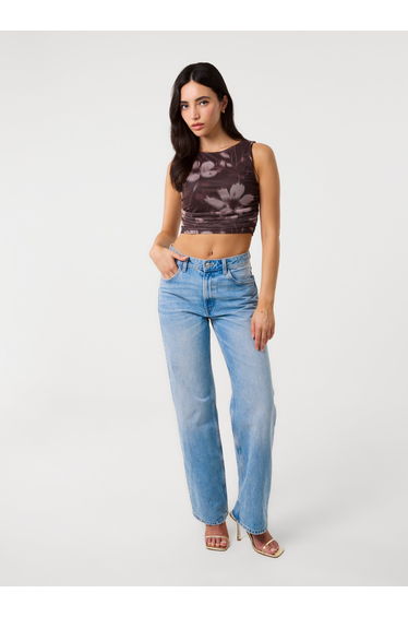 Floral Mesh Ruched Side Top