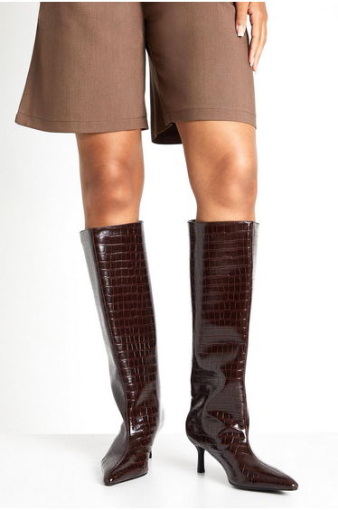 Croc Stiletto Column Pointed Knee High Boots