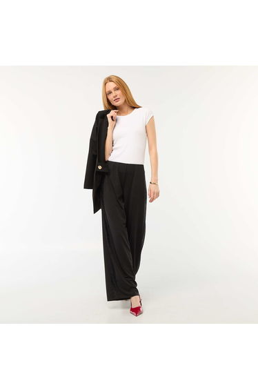 Wide Leg Flowy Pants with Lace Side Stripes BLACK