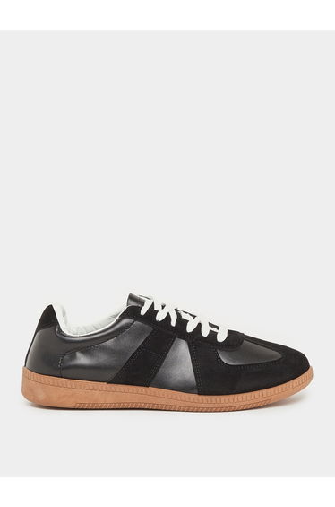 Men Black Leather Suede Lace Up Sneakers