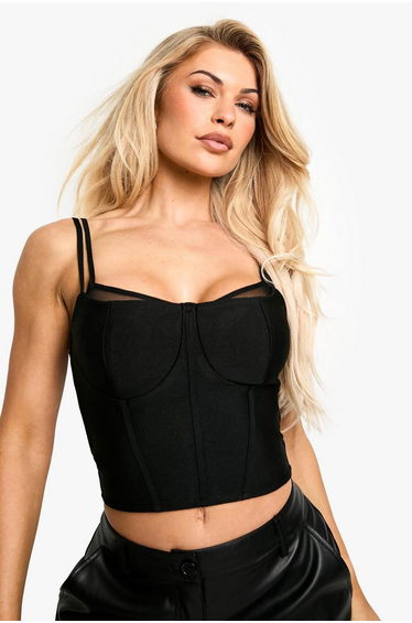 Bandage Mesh Insert Cupped Corset Top - black