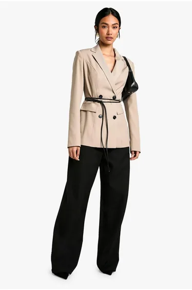 Woven Cinched Waist Blazer