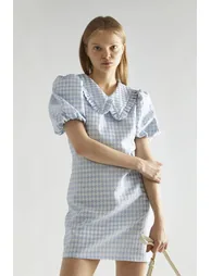 Light-Blue Houndstooth Statement-Collar Mini - 2