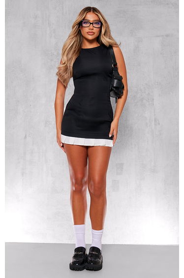 Black Pleated Hem Detail Shift Dress