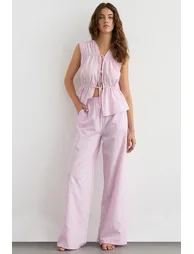 Wide Leg Striped Pants with Elastic Waist
