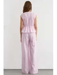 Wide Leg Striped Pants with Elastic Waist - 3