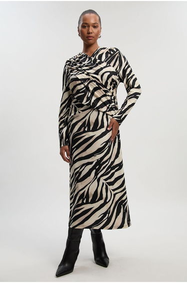Plus Size Zebra Print Crepe Twist Detail Maxi Dress