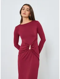Women Burgundy Embellished Bodycon Maxi Dress - 2