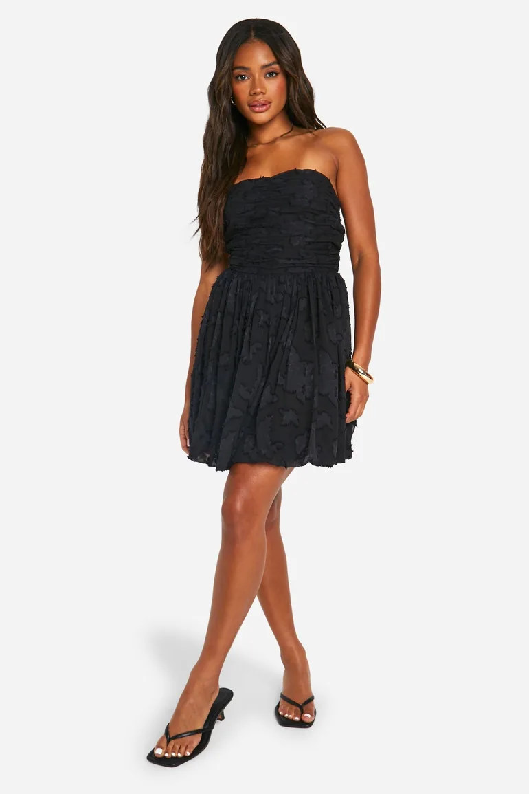 Shop Burnout Floral Bandeau Ruched Mini Dress - black Online in Oman