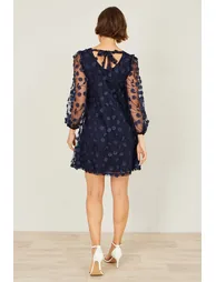 Yumi Navy Long Sleeve Floral Applique Tunic - 5