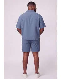 Plus Cheesecloth Oversized Boxy Shirt and Relaxed Short Set - slate blue - 1