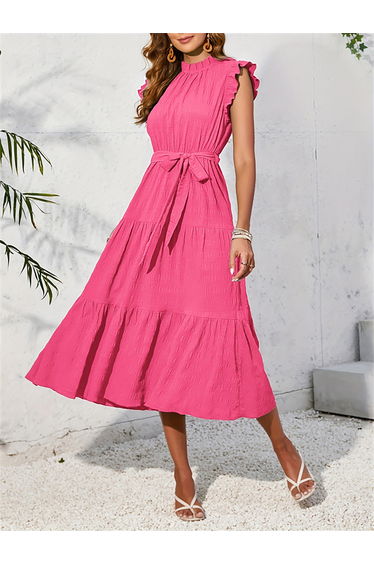 Ruffled Detail Sleeveless Tiered Midi Dress