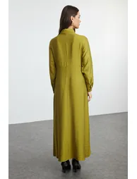 Khaki Tie Waist Woven Aerobin Hijab Dress - 2