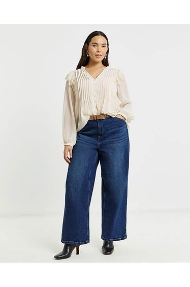 Lace Trim Chiffon Tuxedo Detail Blouse