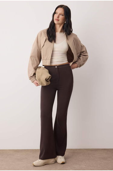 Dark brown flare spanish leg bootcut woven trousers