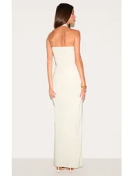فستان ماكسي بطبقة مزدوجة بثنيات بياقة هالتر لون كريمي - 1